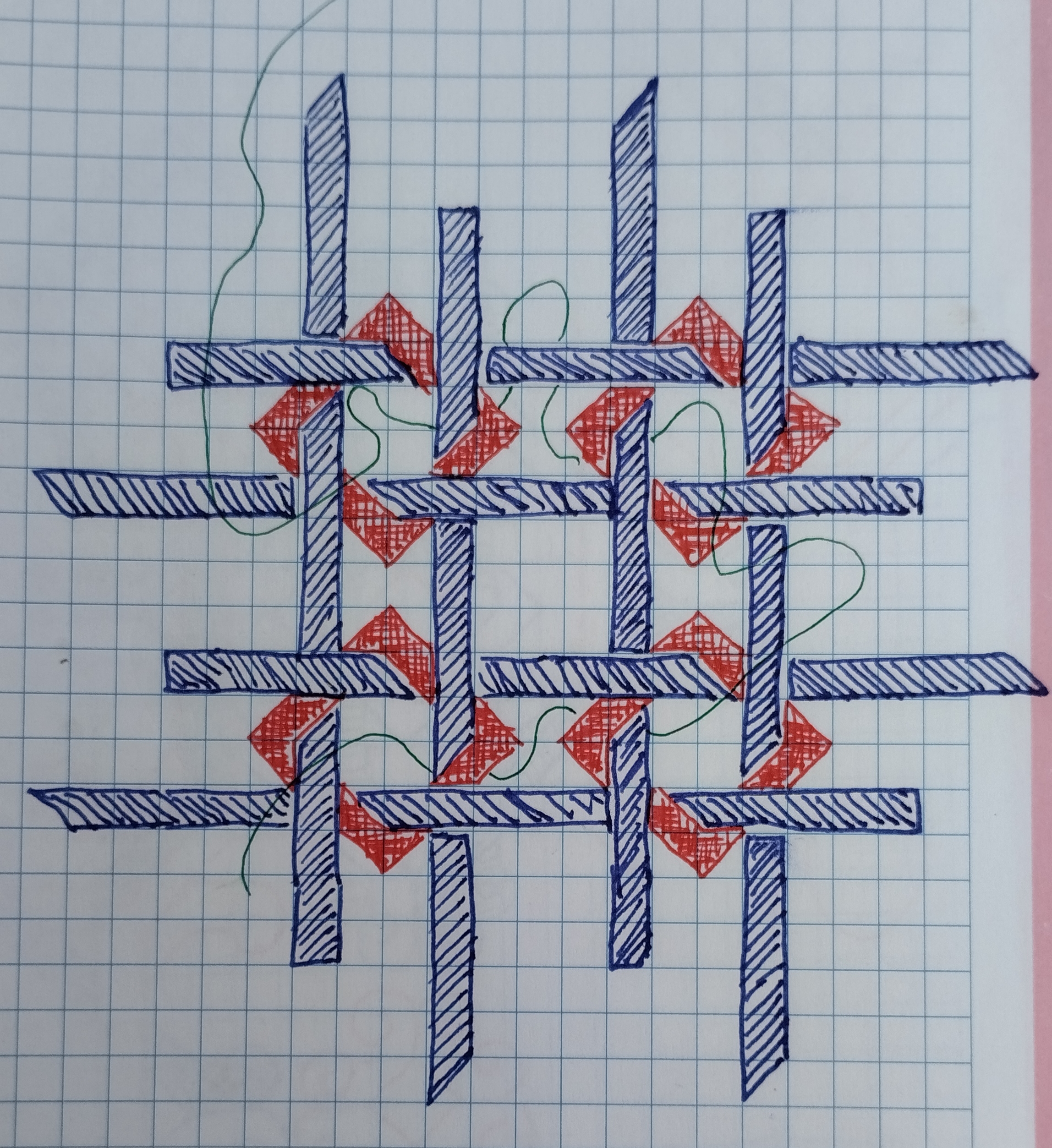 dibujo abstracto geométrico en un papel cuadriculado con diferentes colores